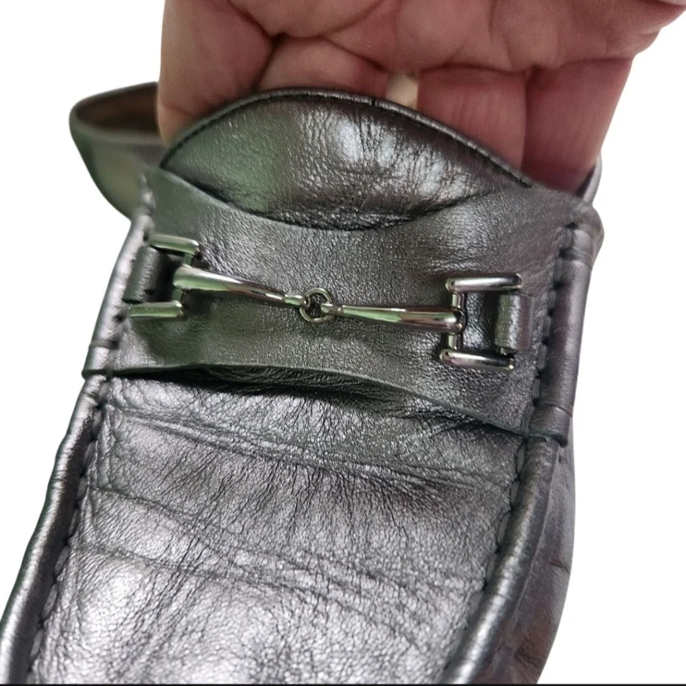 Sam Edelman Talia Silver Metallic Leather Horse Bit Loafers Size 7M